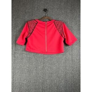 GRACIA 3/4 sleeve Front Zipper Red Crop Blazer Large with Black Embellishment